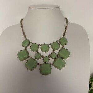 Mint Green Statement Necklace Gold Tone Geometric Bib Chic Costume Jewelry